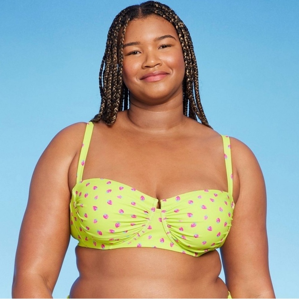 Wild Fable Lime Green Bikini Top with Pink Accents